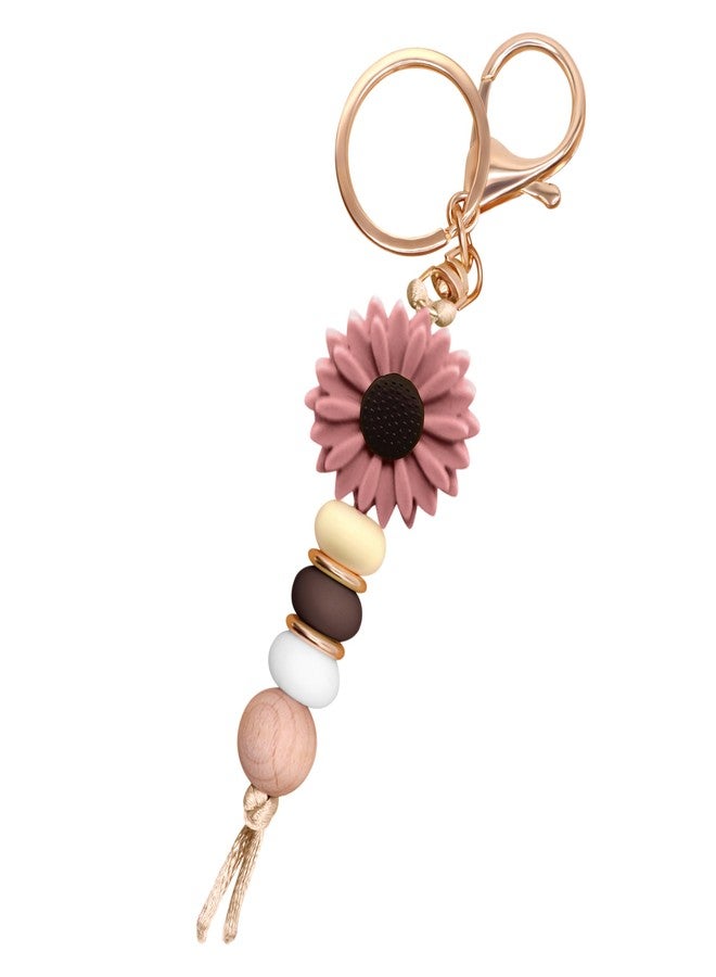 MyfavoriteK Delicate Flower Silicone Beaded Keychain for Women Girls Cute Key Ring Holder for Car Keys Purse Backpack Purse Ornament (Brown) - Image 1